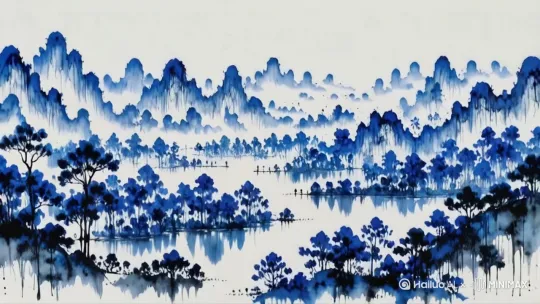 镜头缓慢向前推进 青花瓷图案在水墨中流动 by Hailuo AI Video Generator