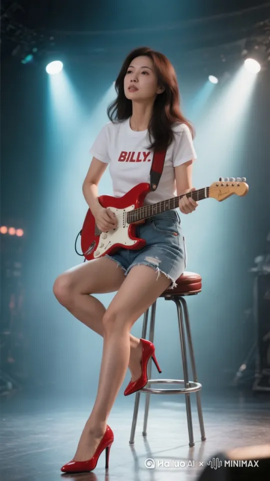 弹吉他，轻声哼唱，表情平淡，舞动身体，动作幅度小，深情演绎， by Hailuo AI Video Generator