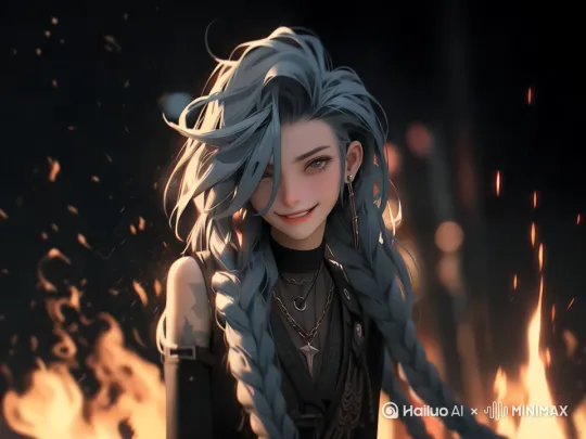 头发飘起来，眨眼睛，嘴巴在说话，手抚摸脸[推出,上升,下摇] by Hailuo AI Video Generator