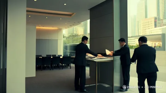 镜头 1：商务会议准备
时长：0:00 - 0:05
景别：中景
运镜：平移镜头，在会议室门口水平移动，展示安保人员检查场地安全。镜头起始于门口一侧，向另一侧移动。
速度：适中，约每秒移动 0.8 米
画面内容：亚洲形象的安保人员仔细检查会议室的各个角落，确保没有安全隐患。
镜头 2：出行途中
时长：0:05 - 0:15
景别：全景
运镜：跟镜头，跟随商务车辆行驶，展示车外安保人员的护送。镜头起始于车辆后方，随着车辆移动。
速度：根据车速调整，约每秒移动 2 - 3 米
画面内容：商务车辆在城市道路上行驶，车外有安保人员驾驶专业车辆进行护送，周围是高楼大厦和商业街区。
镜头 3：到达商务场所
时长：0:15 - 0:25
景别：中景
运镜：推镜头，从商务场所大门推至商务人员和安保人员进入。镜头起始于大门远处，向前移动。
速度：较慢，约每秒移动 0.5 米
画面内容：商务人员在安保人员的陪同下，安全进入商务场所，周围有工作人员和其他商务人士。 by Hailuo AI Video Generator