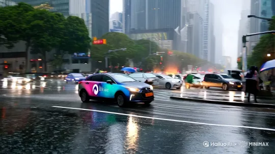 雨天网约车城市运营 by Hailuo AI Video Generator