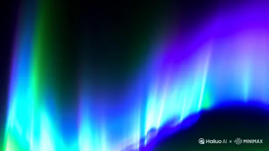 镜头进入一片蓝紫色极光，浮现一个类似水母的能量生命体） by Hailuo AI Video Generator