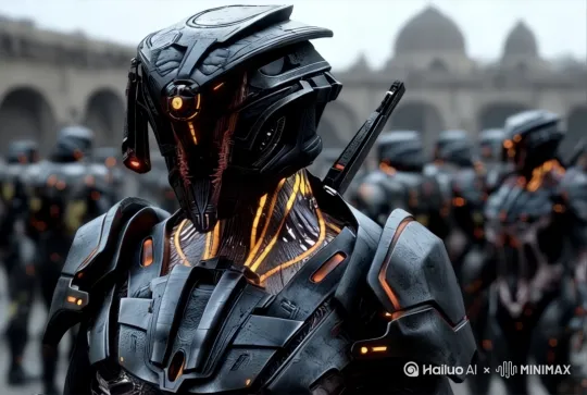 [左移,跟随]army of cyborg running to attack by Hailuo AI Video Generator