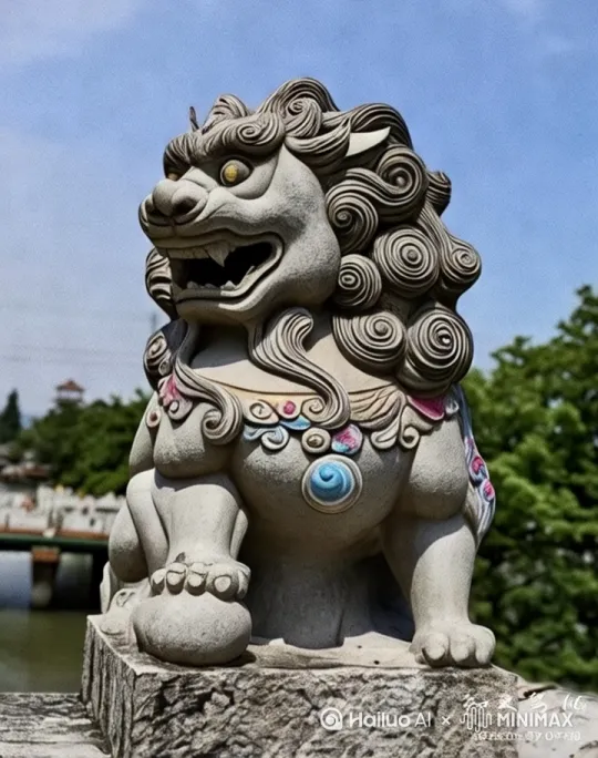 在晨光中慢慢醒来的石狮，竟然复原，张开如盆似的大嘴，一声嘶吼，甩动着漂亮的狮尾头，飞腾而去。 by Hailuo AI Video Generator