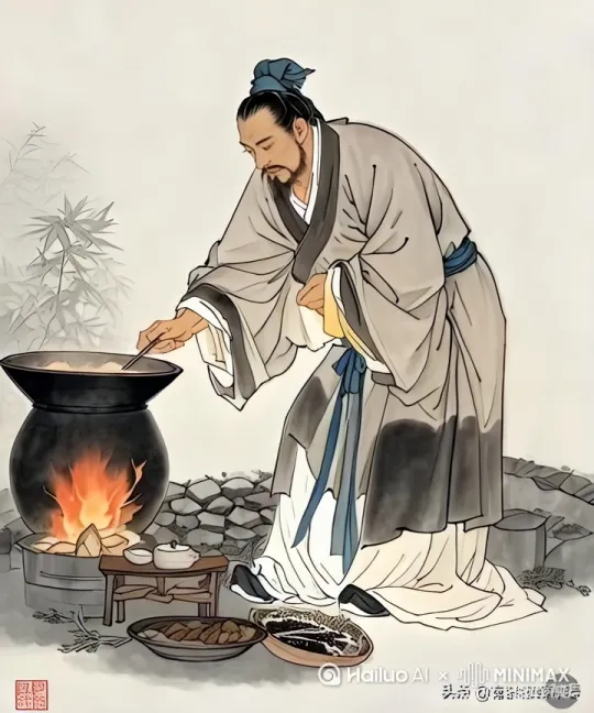 浓稠的金黄色南瓜小米粥在铁锅中翻滚冒着小气泡。正视角特写镜头聚焦于沸腾的粥面，暖光照亮漂浮的南瓜纤维颗粒，木质勺柄静置锅沿。灶膛内余烬的微光映照在陶锅表面，袅袅炊烟在背景中缓慢升腾。 by Hailuo AI Video Generator