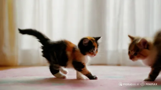 两只小猫咪跳舞 by Hailuo AI Video Generator