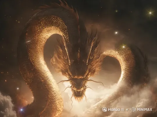 乌云密布，金龙，从天而降，凶恶[下降,上摇] by Hailuo AI Video Generator