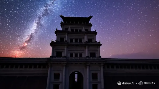 星空下九龙拉馆，满天星辰， by Hailuo AI Video Generator