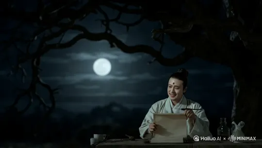 李自饮酒后挥笔提诗，清平调 by Hailuo AI Video Generator