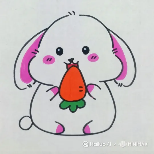 图中小兔子动起来，眨眼睛，吃胡萝卜，头一摇一摆。 by Hailuo AI Video Generator