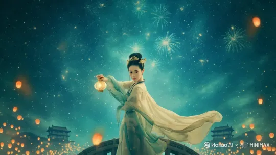 生成动态视频，烟花绽放，放飞灯笼。 by Hailuo AI Video Generator
