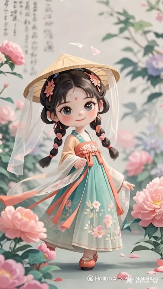 在花园里跳汉朝的舞蹈[左移,上升] by Hailuo AI Video Generator