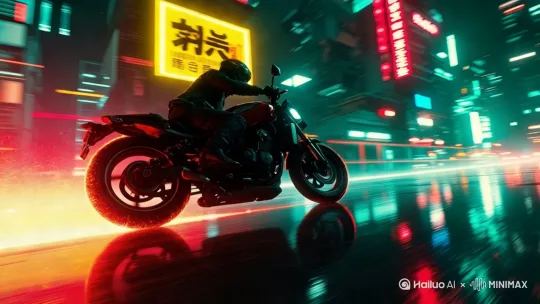 帮我生成视频：Fp v镜头。跟踪拍摄，摩托车快速的向前行驶9:16 by Hailuo AI Video Generator