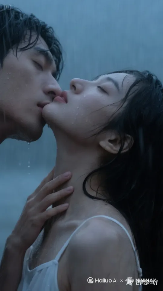 男子暧昧的亲吻女人脖子，女人缓缓睁开眼，的视频9:16。 by Hailuo AI Video Generator