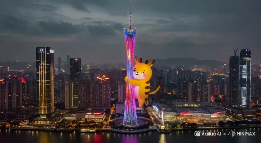 皮卡丘把广州塔抱起来 by Hailuo AI Video Generator
