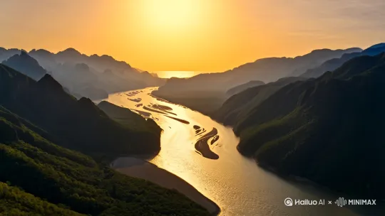 白日依山尽，黄河入海流，欲穷千里目，更上一层楼。根据古诗生成一段适合儿童观看学习的视频，要有吸引力 by Hailuo AI Video Generator