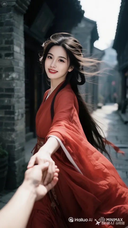 女子拉着手向远处走去，镜头跟随， by Hailuo AI Video Generator