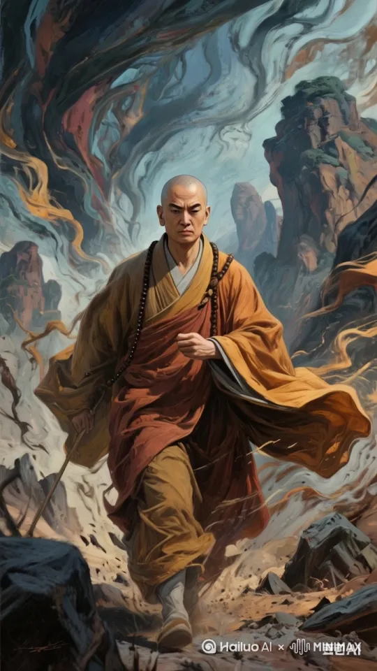 取经启程

晨钟敲响，玄奘捧着唐太宗赐予的通关文牒，骑上白马踏出长安。骤雨突至，他用袈裟护住经文，救下冲进伞下的小白兔。迷路时，老樵夫指点迷津，转瞬化作青烟，传来菩萨“心怀善念，自有天助”的叮嘱。

夜宿破庙，玄奘为斑驳的菩萨壁画描金。晨光中，壁画栩栩如生，菩萨眼角的露珠化作祥云。玄奘握紧锡杖，牵着白马追向霞光，开启取经之路。[左移,推进,右摇] by Hailuo AI Video Generator