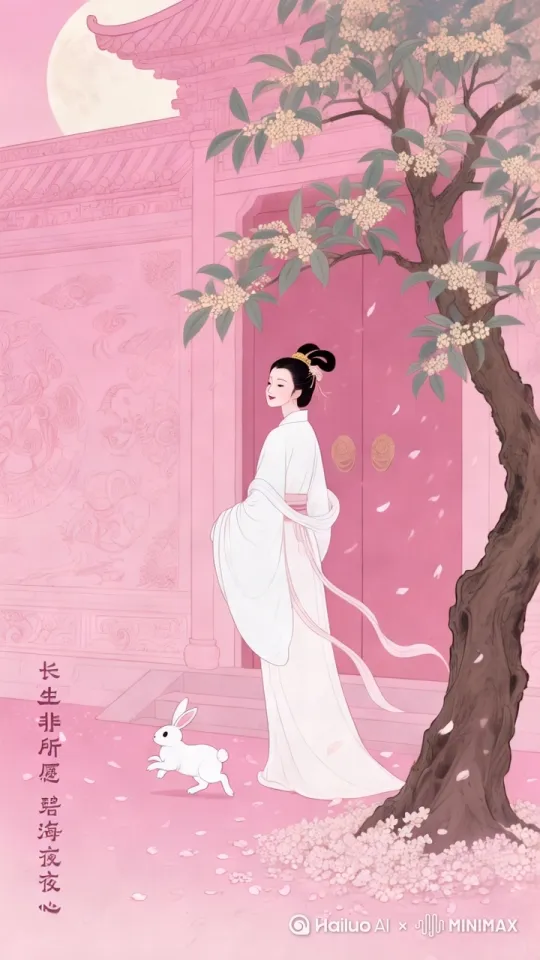 中式插画风格，镜头环绕着女人拍摄，从她侧面移动到正面，最后聚焦于女人的面部特写 by Hailuo AI Video Generator