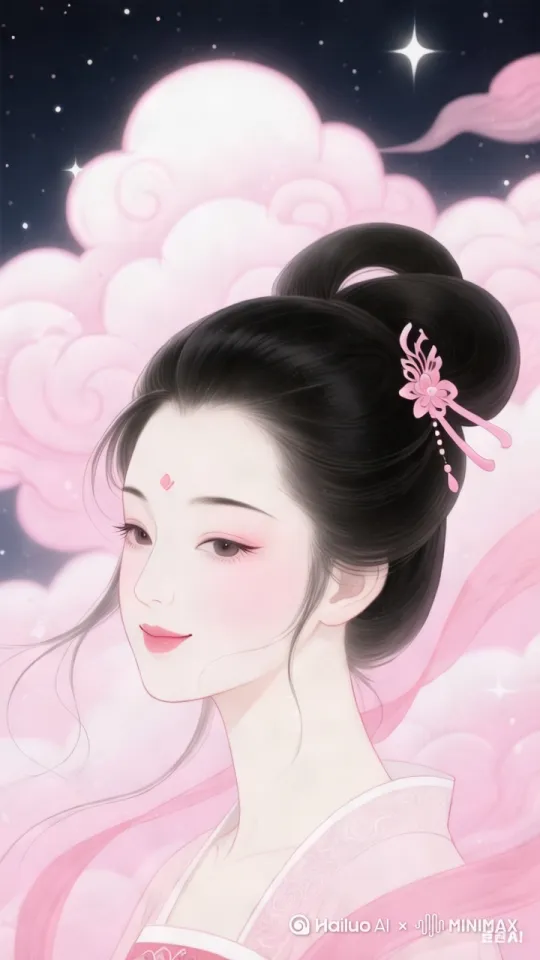 [右移,跟随]人物头发飘动，微微眨眼，后面的云散开。 by Hailuo AI Video Generator