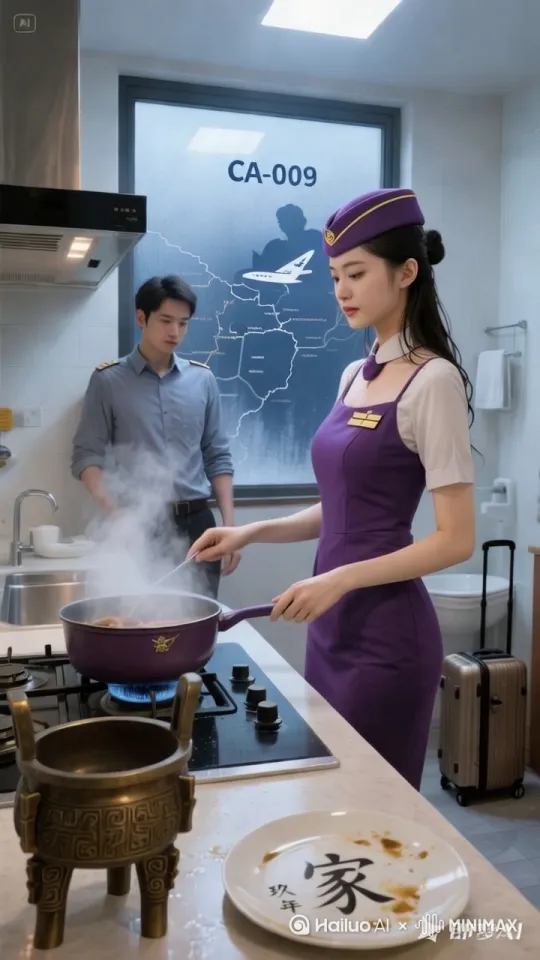 美女空姐在炖美食，其他的依图而自动 by Hailuo AI Video Generator