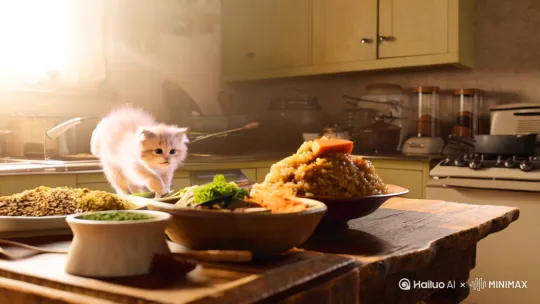 做一个小猫在炒饭 by Hailuo AI Video Generator