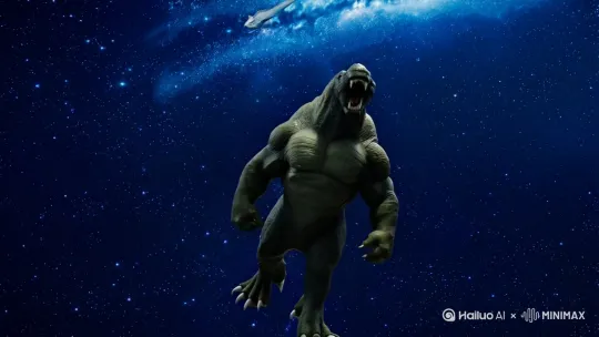镜头一：一只星空巨兽对着星空咆哮，超广角宇宙纵深镜头，镜头从远处接近星空巨兽，展现星空巨兽的无双霸气[变焦推进,上摇]
镜头二：星空巨兽在星空中游，中景拍摄[左移,右摇,跟随] by Hailuo AI Video Generator