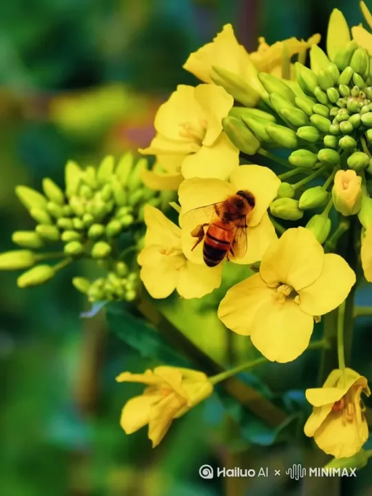 清风吹动油菜花，蜜蜂采蜜 by Hailuo AI Video Generator