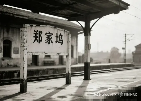 那个一个15岁的农村小男孩，背着个书包在站台上等火车，身上的衣服衣服都打了布丁 by Hailuo AI Video Generator