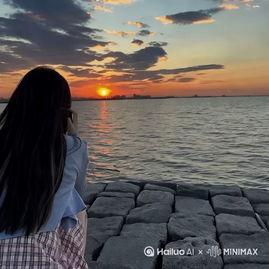海风轻轻吹拂秀发，镜头平稳后移，补充人物整体，人物静止不动，使视频变的更高清 by Hailuo AI Video Generator