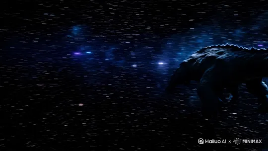 一只星空巨兽在星空中游，[左移,右摇,跟随]
星空巨兽突然停顿下来，对着星空发出咆哮[变焦推进]镜头360度旋转，超广角宇宙纵深镜头，展现星空巨兽的无双霸气 by Hailuo AI Video Generator