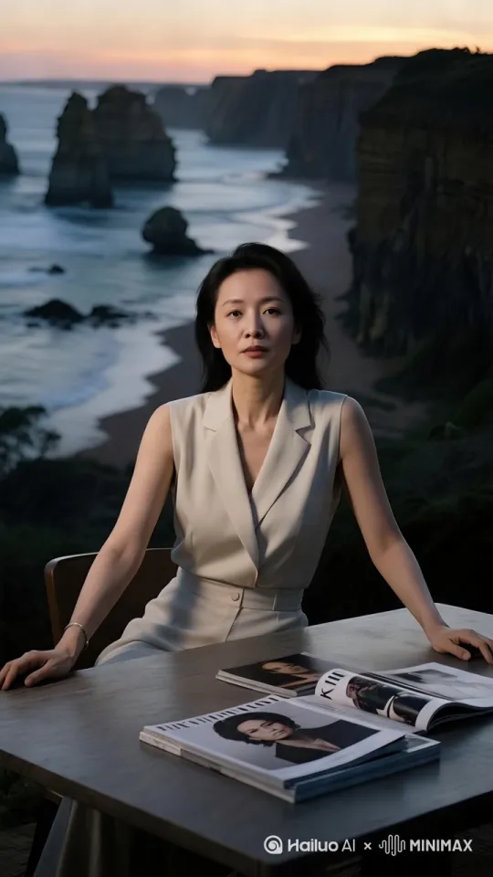 帮我生成一个视频：对着镜头不断说话，发表自己的感受，观点，风不断地吹，海浪翻滚，拍打着海岸。比例 9:16。 by Hailuo AI Video Generator