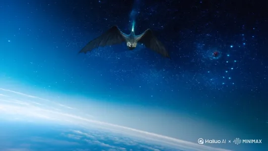 一只星空巨兽对着星空咆哮，超广角宇宙纵深镜头，镜头从远处接近星空巨兽，展现星空巨兽的无双霸气，镜头围绕巨兽360旋转[变焦推进,跟随] by Hailuo AI Video Generator