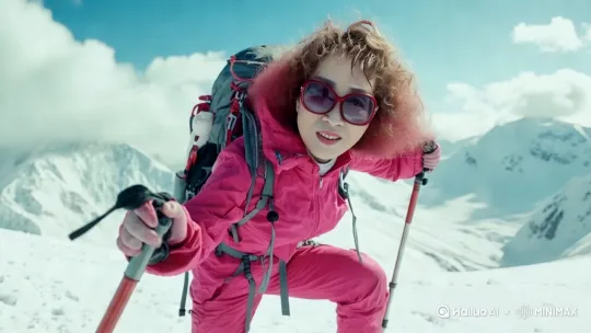 让照片中的登山美女动起来，登山，背景中的白云飘起来 by Hailuo AI Video Generator