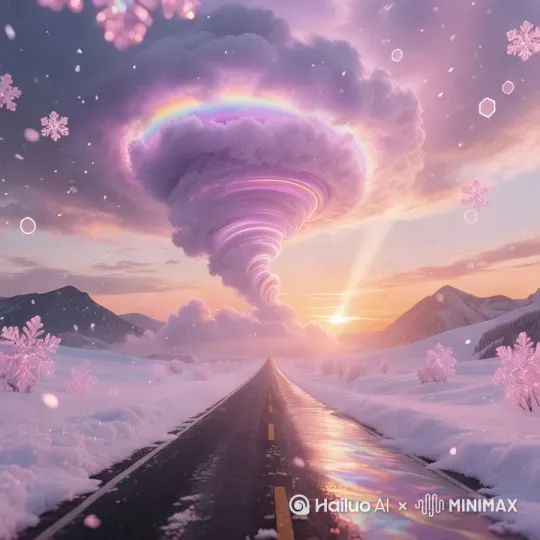 龙卷风在旋转，粉红色的冰晶在漫天飞舞.[推进,上升] by Hailuo AI Video Generator