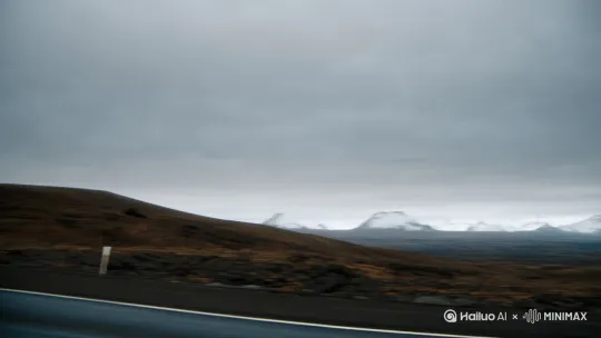 [右摇,变焦推进]我驾车行驶在冰岛一号公路 by Hailuo AI Video Generator