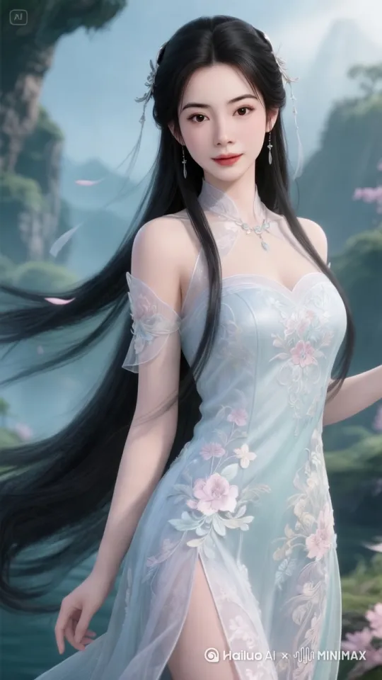 头发飘动 花瓣飞舞 耳坠动 衣服动 by Hailuo AI Video Generator