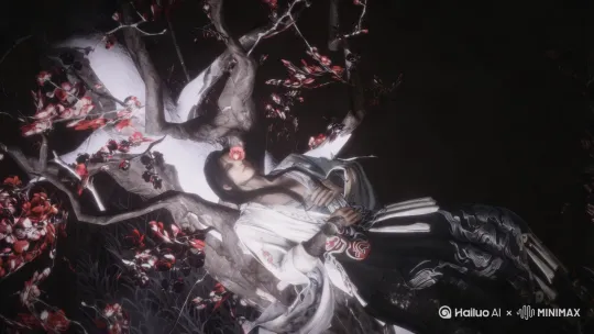 [右移]风吹落梅花，也吹动他的衣角 by Hailuo AI Video Generator