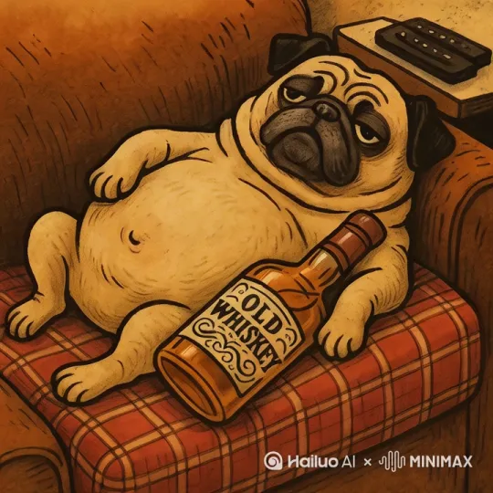 一只躺在 沙发上喝酒 的巴哥犬 by Hailuo AI Video Generator
