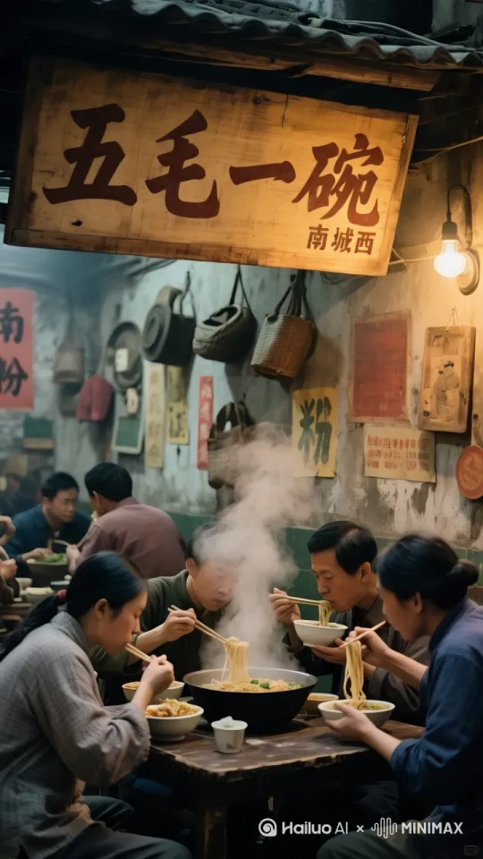 都在吃面条，[推出,上升,下摇] by Hailuo AI Video Generator