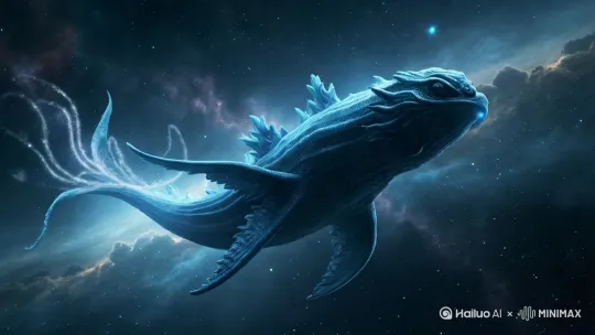 一只星空巨兽在星空中游走[变焦拉远]，超广角宇宙纵深镜头，展现巨兽的无双霸气[右移,左摇,跟随] by Hailuo AI Video Generator