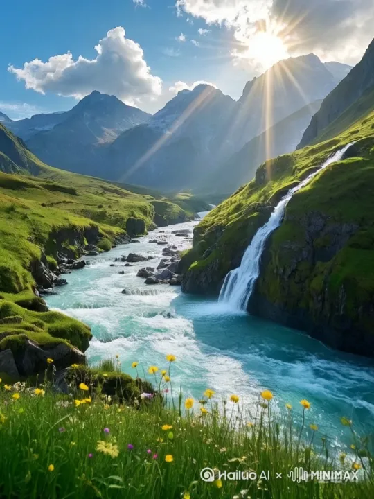 阳光明媚的早上，溪水在流动着 by Hailuo AI Video Generator