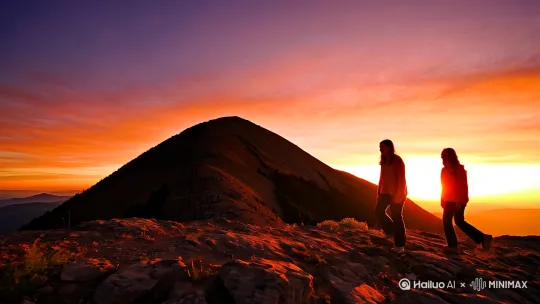 傍晚，爬山，夕阳西下，情侣 by Hailuo AI Video Generator