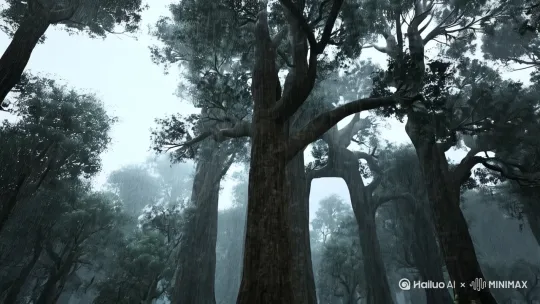 天地寂寥，阴雨绵绵，古树参天，[右摇,变焦推进] by Hailuo AI Video Generator