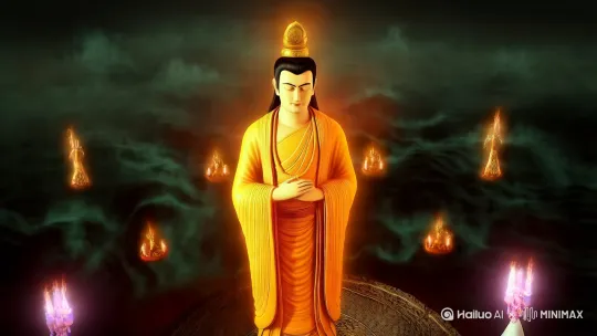 1. **大愿**：地藏王菩萨以“地狱不空，誓不成佛”的大愿著称。他发愿在众生尚未解脱之前，自己不证佛果，继续在六道中救度众生。
2. **救度地狱众生**：地藏王菩萨特别关注那些在地狱中受苦的众生，致力于拯救他们脱离苦海。
3. **慈悲与智慧**：地藏王菩萨不仅具有无尽的慈悲心，还拥有深广的智慧，能够洞察众生的苦难和需求。

### 文化影响：
地藏王菩萨在中国、日本、韩国等东亚国家的佛教文化中都有广泛的影响。在中国，地藏王菩萨的信仰尤其深厚，许多寺庙都供奉有地藏王菩萨的塑像或画像 by Hailuo AI Video Generator