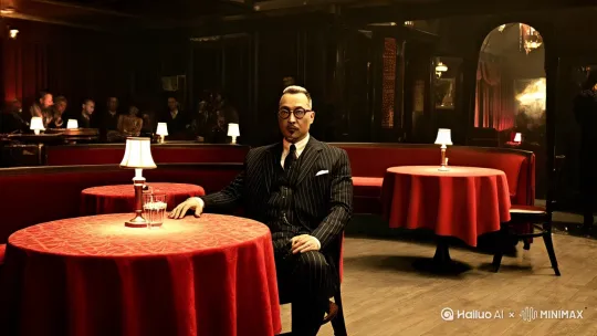 在上个世纪30年代，芝加哥夜总会。身后突然而来的枪战。手榴弹引爆掀翻桌子。 by Hailuo AI Video Generator
