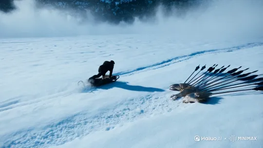 开场镜头（15 秒）​
全景俯拍（无人机视角）：暴风雪笼罩的诺森德冰原，黑色小点（莱昂）在画面中心加固雪橇，12 支龙鳞箭呈扇形插在雪橇右侧，箭簇反光在雪面投下狼形光斑。​
快速切特写：莱昂手指划过断刃狼首护手，符文突然亮起冰蓝光，手背狼影随龙吼震动而扭曲（画外音：低频龙吼 + 冰面碎裂声）。​
巨龙登场（15 秒）​
低角度仰拍（地面机位）：萨菲隆龙爪先入画，踩碎冰面溅起三米高雪浪，镜头随龙身攀升至 30 米高空，硫磺色瞳孔占满画面，龙翼拍击带起的强风掀飞莱昂斗篷，露出左脸冰痕疤痕。​
【时间轴：00:31-1:30 对峙与远程攻防】​
核心对话（20 秒）​
中景对峙：莱昂单手持刃逆光而立，断刃符文光芒与巨龙鳞片熔岩纹形成冷暖对比。莱昂（牙缝挤出）："萨菲隆！霜狼氏族的血债该清算了！"（同时搭箭上弦）萨菲隆（龙吻冷笑，熔浆滴落雪面滋滋冒烟）："半人杂种... 你父母的骨头在冻土下还好吗？"​
第一阶段战斗：箭与龙息（40 秒）​
高速剪辑：​
三支箭破空（特写箭簇旋转的霜狼符文）→ 巨龙甩头击碎左上箭（慢动作：冰晶飞溅至莱昂护目镜）；​
右下箭擦落龙鳞（特写：暗雾从鳞片裂隙渗出）→ 莱昂被龙息冲击波掀飞（慢动作：斗篷燃烧边缘特写）；​
莱昂落地翻滚时甩出冻魂锁链，缠住龙爪第三指节（镜头从龙爪主观视角拍摄锁链收紧）。​
【时间轴：1:31-2:30 近身绞杀与环境利用】​
第二阶段战斗：冰壁缠斗（50 秒）​
动态运镜：​
萨菲隆龙爪拍向雪坑，莱昂借断刃弹跳至龙腕（低角度跟拍人物动作）；​
莱昂（挥刃斩向龙爪缝隙，血珠溅在狼首符文上）："你烧了我的家！"​
巨龙翻转龙爪将莱昂砸向冰壁，断刃刺进鳞片瞬间爆发冰爆（特写：鳞甲内侧模糊的人类咒文 + 冰棱迸裂的慢镜头）；​
莱昂骑在龙腕上，断刃划出冰刃斩落尾尖熔浆（广角镜头展现人物与巨龙的体型对比）。​
【时间轴：2:31-3:00 高潮转折与悬念埋设】​
致命一箭与暗雾初现（30 秒）​
极速镜头：​
萨菲隆甩尾引发雪崩，莱昂在冰柱间飞跃，三支箭射向龙翼膜（镜头从箭尾视角推进）；​
莱昂（抓住龙翼骨刺，断刃抵住血管）："这一箭 —— 为父亲！"​
箭中龙喉，黑红色血液滴落（特写：暗雾在血珠中翻滚）→ 巨龙震惊龙吟（主观镜头：莱昂从龙颈高处俯瞰冰原）；​
雪崩吞没莱昂，他抓住冰棱时掌心露出带咒文的鳞片（快速闪回：鳞片内侧 "人类祭司" 浮雕 + 亡母画外音："去霜狼灵脉..."）；​
最后镜头（特写拉远）：莱昂胸前狼首纹身击退暗雾，留下紫黑色伤痕，巨龙阴影消失在暴风雪中。​
【分镜与节奏设计要点】​
时间分配：​
环境 / 人物：30%（0-59 秒）​
对峙 / 远程：33%（1:00-1:59 秒）​
近身战 / 高潮：37%（2:00-3:00 秒）​
对话精简原则：​
每句台词控制在 3 秒内，保留最具仇恨张力的短句（如 "杂种" 对应 "血债"）；​
用动作代替台词（如莱昂摸断刃符文暗示技能发动，萨菲隆甩尾直接引发雪崩）。​
视觉记忆点：​
色彩对比：冰蓝符文 vs 熔岩红鳞片，黑斗篷 vs 白冰原；​
体型反差：莱昂骑龙腕时的镜头仰角（人物占画面 1/10，突出巨龙压迫感）；​
细节伏笔：暗雾血珠、鳞片咒文采用 "快速特写 + 音效强化"（滴落声变调为低频嗡鸣）。​
运镜技巧：​
对峙场景使用 "环绕镜头"（360 度旋转展示双方武器细节）；​
战斗段落采用 "刀光 / 箭影第一视角"（模拟观众身临其境的攻击体验）；​
结尾悬念用 "急推镜头 + 突然黑屏"（鳞片咒文特写后黑屏 3 帧，接下集预告）。 by Hailuo AI Video Generator