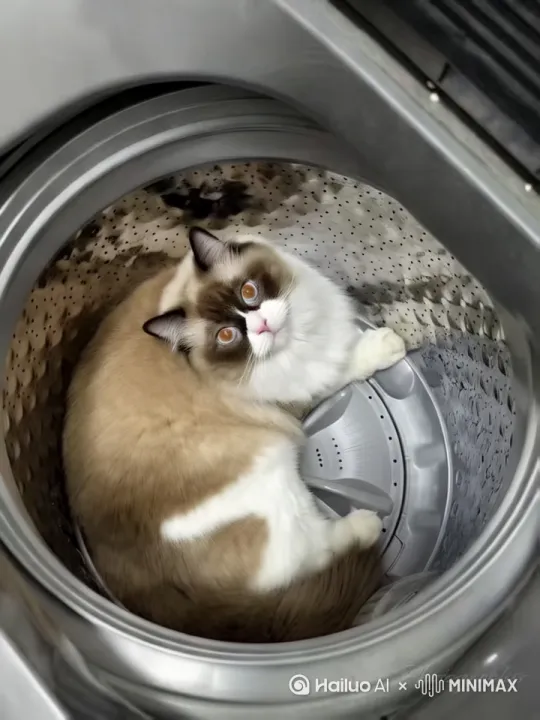 )猫:这个洗衣机蛮好，我也试试 by Hailuo AI Video Generator