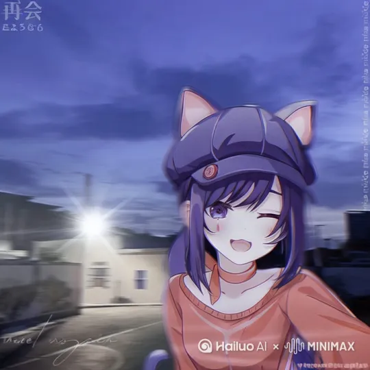 傍晚，天空云彩缓慢移动，女孩的头发随风飘动 by Hailuo AI Video Generator