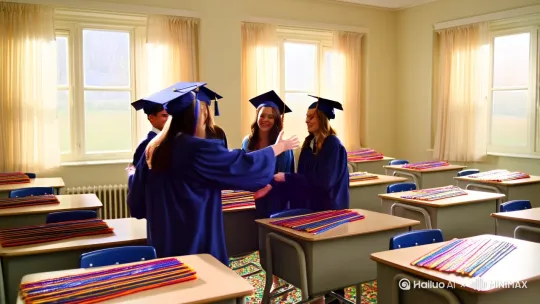 我是一名短视频爱好者，现需要一部视频作品，主题内容是关于学习毕业季的内容，既体现出同学们之间真挚的友情，难飞难离，又体现出同学们朝气蓬勃，对未来充满信心、充满憧憬的昂扬斗志！ by Hailuo AI Video Generator